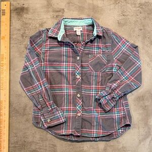 Cat & Jack Plaid Flannel Button Down Shirt - Gray and Pink